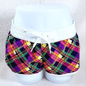 Vintage OP Ocean Pacific Board Shorts Medium 7-9 Pink, Purple Plaid Swim Shorts